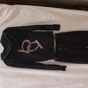 Bebe Sport 2 piece outfit with ombre pink stone on back of jacket